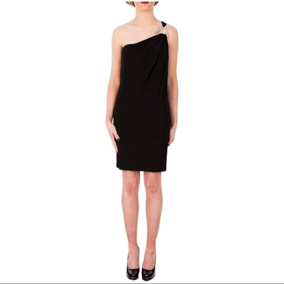 ** Michael Kors Black Cotton One Shoulder Layer Dress Size S - Picture 1 of 9